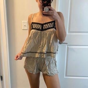 CYNTHIA ROWLEY Pajama Set Tan with Black Stripe